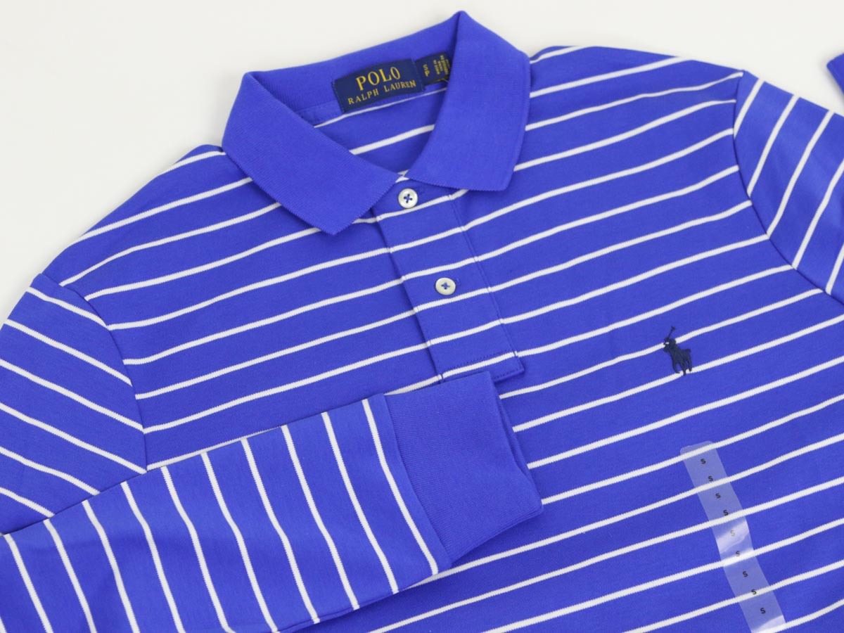 新品 アウトレット 14039 XLサイズ 長袖 ボーダー ポロ シャツ polo ralph lauren ポロ ラルフ ローレン 青 _画像2