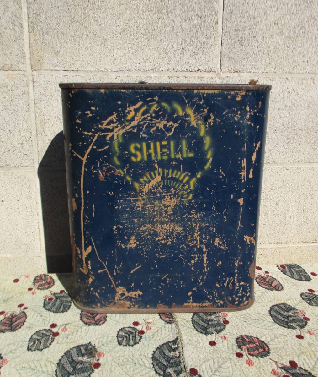 戦前・ビンテージ　シェルオイル 　SHELL OIL　ガソリン/オイル缶　両面ロゴ　ブルー　概ね良好・売切_画像4