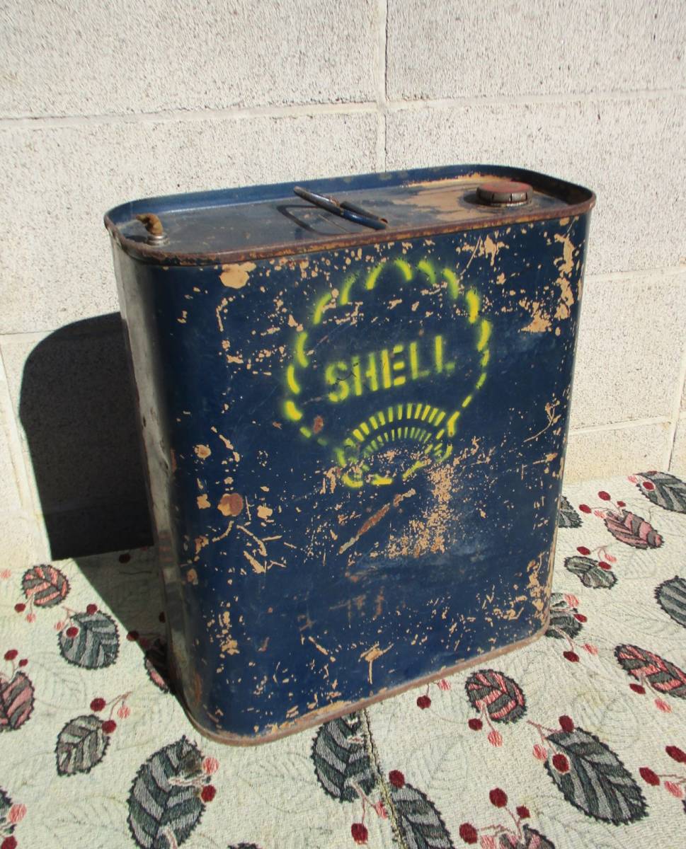 戦前・ビンテージ　シェルオイル 　SHELL OIL　ガソリン/オイル缶　両面ロゴ　ブルー　概ね良好・売切