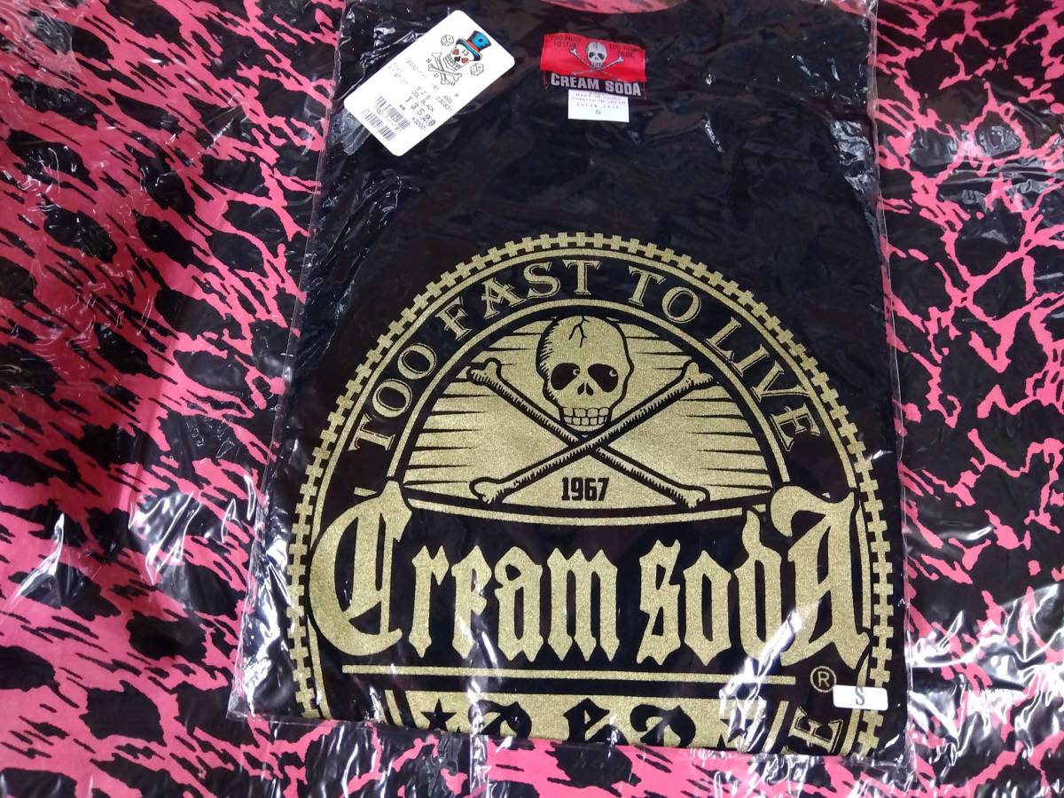 Sサイズ黒色クリームソーダゴールドエンブレムＴシャツCREAMSODA検索黒猫ロカビリーブラックキャッツマジックピンクドラゴン昭和レトロ原宿_画像7