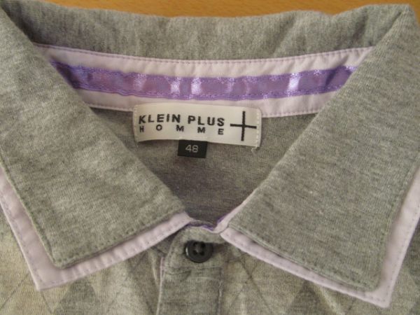 (55183)KLEIN PLUS HOMME　クランプリュスオム　メンズ　コットン　半袖　ポロシャツ　カットソー　アーガイル　グレー系　48_特に目立った汚れはありません。