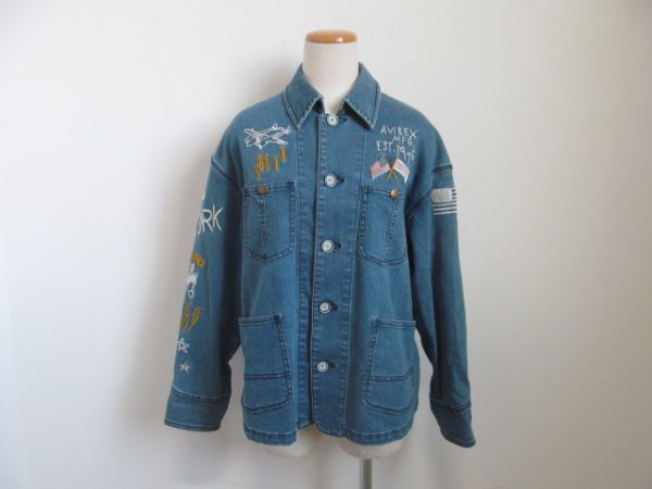 (55285)AVIREX Avirex lady's Denim Work embro Ida Lee jacket blue F beautiful goods 