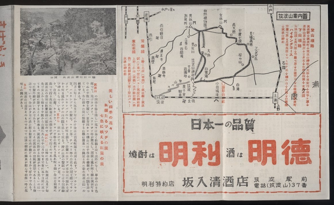 すばらしき四季の眺望筑波山　筑波山観光協会発行　茨城県筑波山登山案内パンフレット1枚　　 検:観光案内 ハイキング 登山案内図 地図_画像4