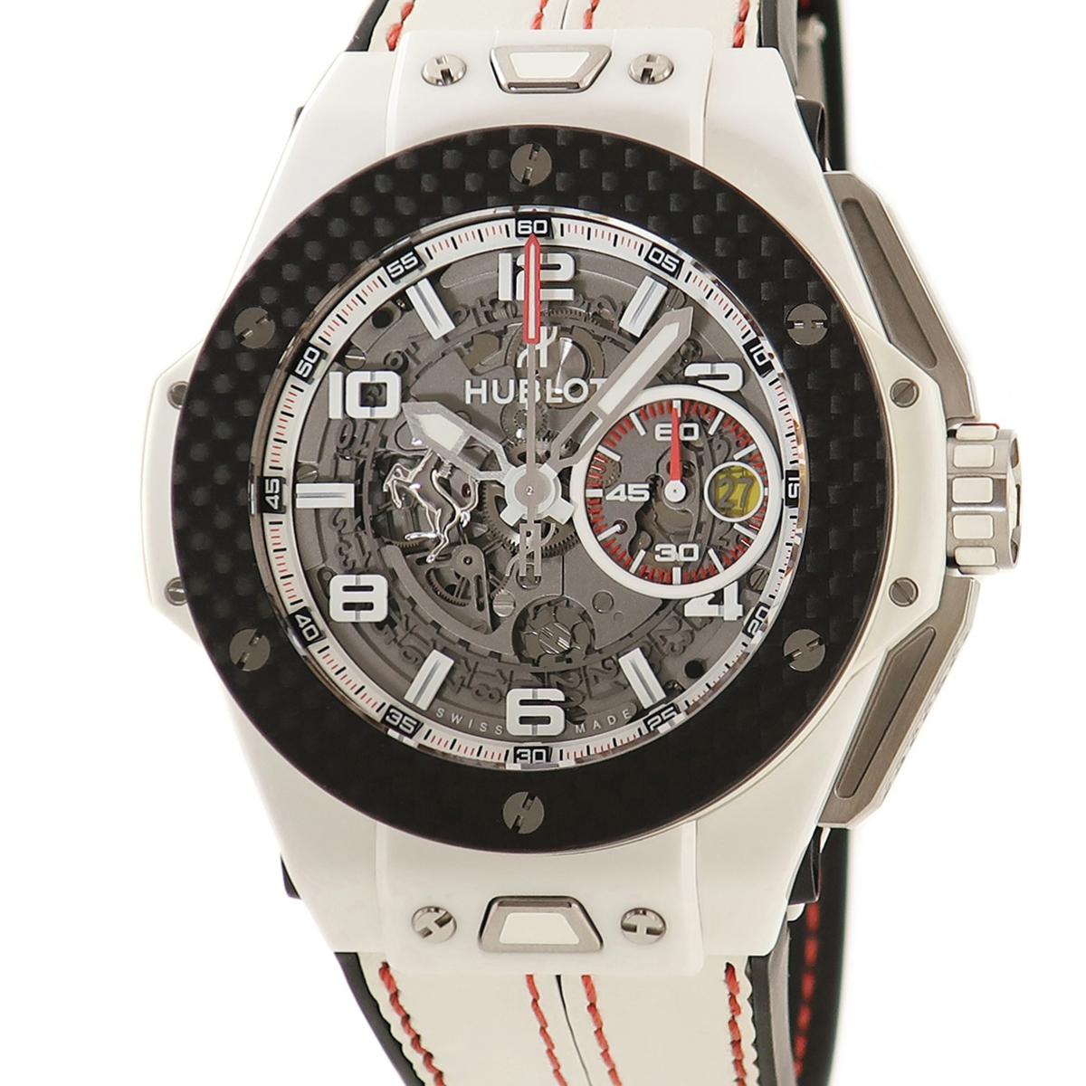 【3年保証】 ウブロ ビッグバン フェラーリ ホワイトセラミック 401.HQ.0121.VR 跳ね馬 コラボ スケルトン 限定 自動巻き メンズ 腕時計