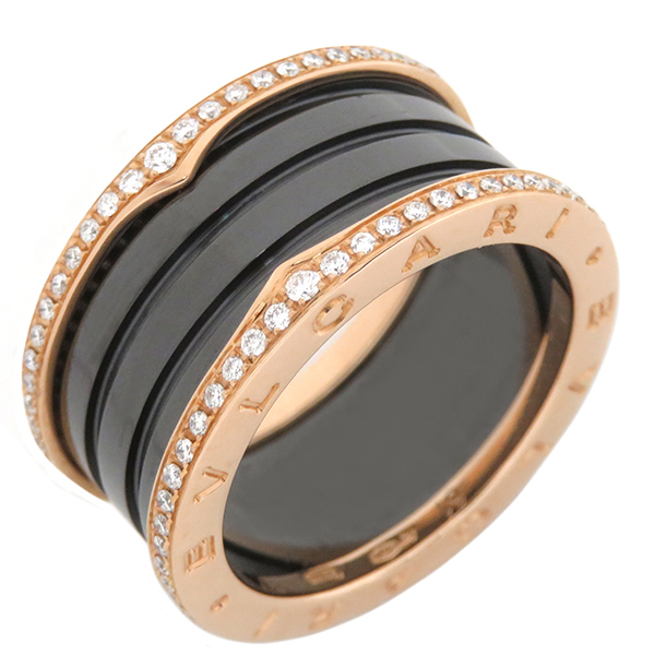 ブルガリ リング 指輪 ビーゼロワン B-zero1 4バンドリング ブラック×ピンクゴールド K18PG ダイヤモンド セラミック 750 RG #61(JP 21)