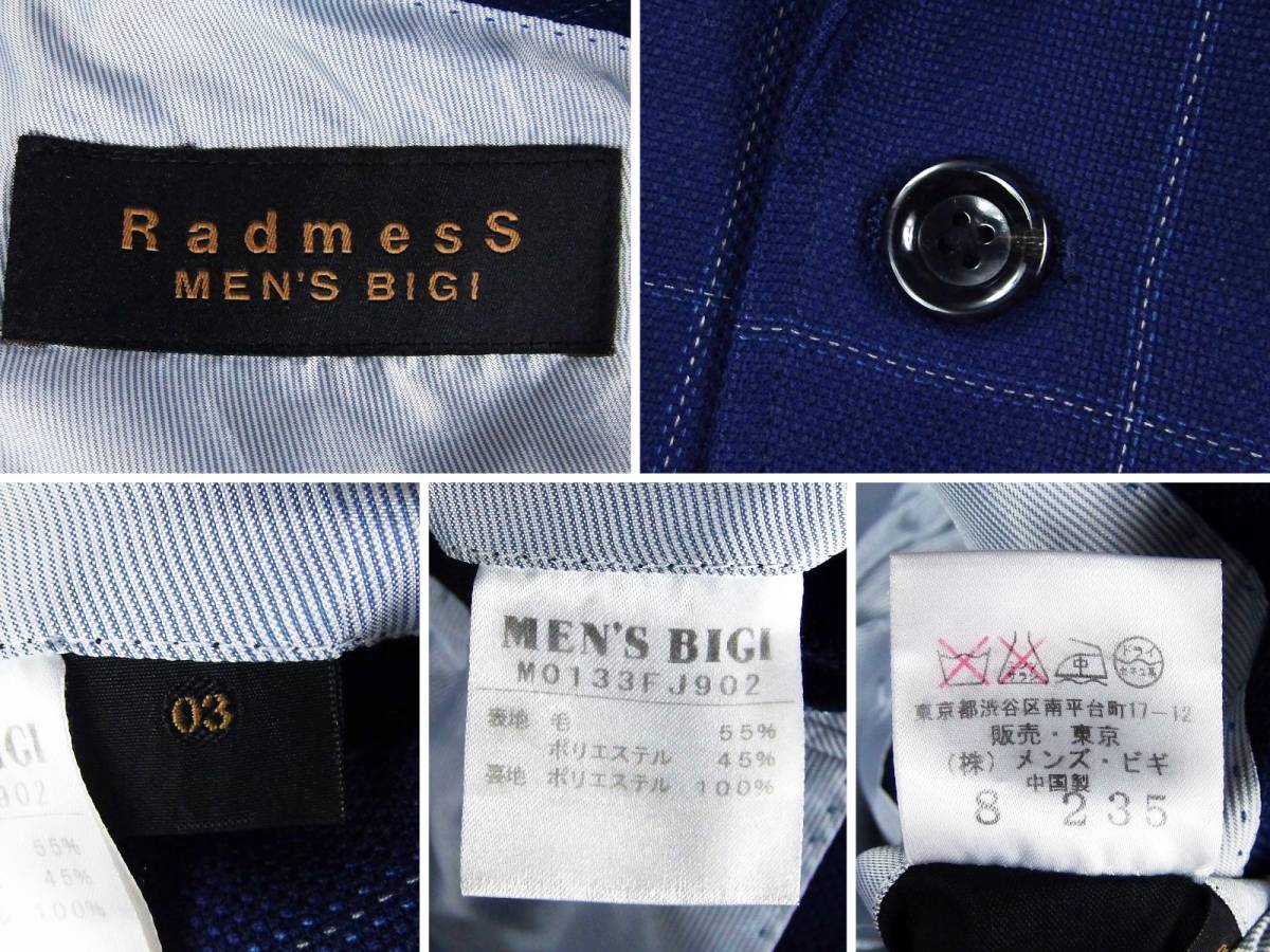 #MEN\'S BIGI men's Bigi RADMESS / M0133FJ902 / men's / navy / slim Fit .. pattern check tailored jacket size 03