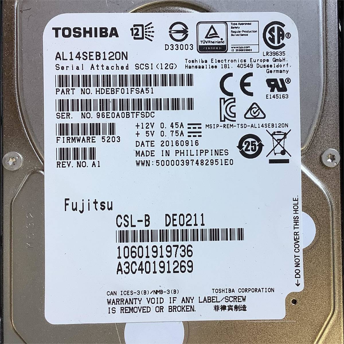 K5110276 TOSHIBA 1.2TB SAS 10K 2.5インチ HDD 4点【中古動作品】_画像4