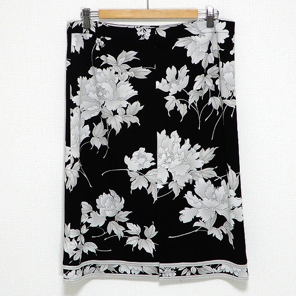 #apc レオナール LEONARD スカート ひざ丈 花柄 大きいサイズ 44 黒系 白 グレー レディース [835062]_画像2