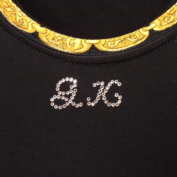 #snc GKITALIYA Italiya cut and sewn 11 чёрный бежевый короткий рукав стразы Logo ремень рисунок женский [842505]