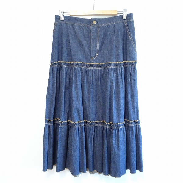 #anc ローズティアラ Rose Tiara スカート 46 紺色系 デニム ロング フレア フリル 大きいサイズ レディース [848935]_画像1