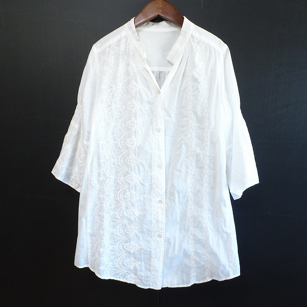 #snc センソユニコ senso-unico シャツ ブラウス 38 白 スタンドカラー 刺繍 七分袖 レディース [849853]