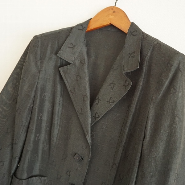 #apc レオナール LEONARD ジャケット 11AR 黒 シルク混 ロゴ柄 薄手 七分袖 レディース [813057]_画像3
