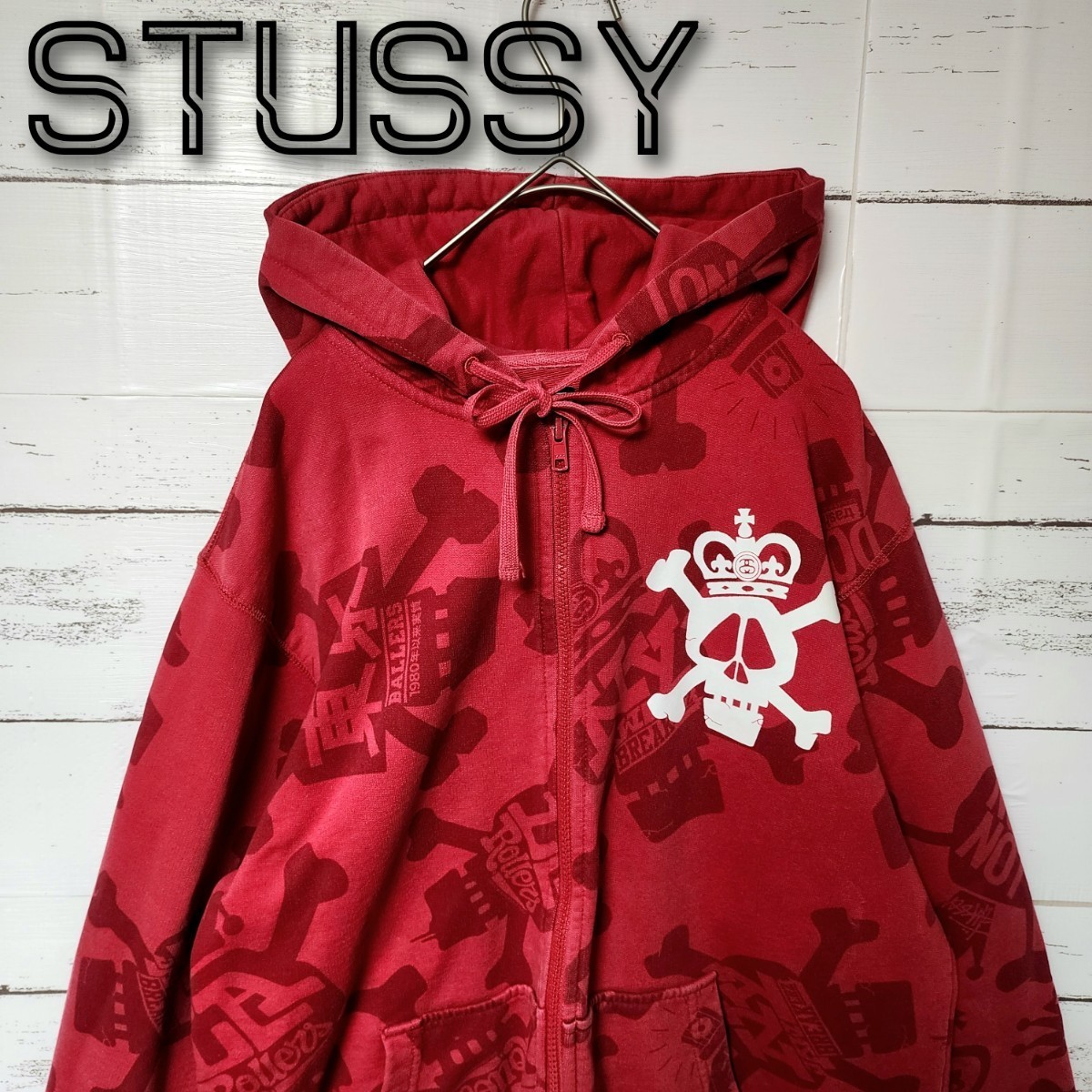 特価ブランド 《希少》STUSSY ステューシー パーカー 総柄 レッド