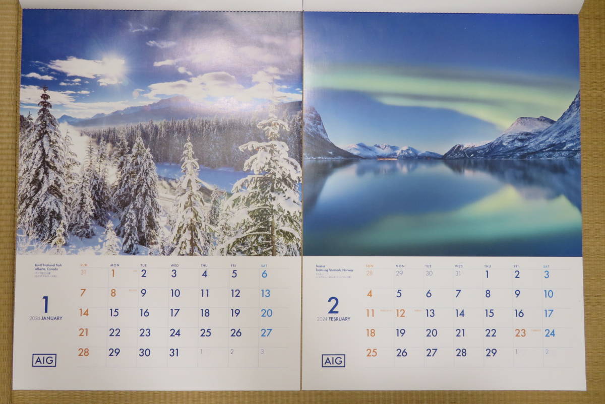 ◆2024年(令和6年) AIG壁掛けカレンダー ◆世界の風景【富士山、バンフ、ドバイなど】 ◎12月から使用できます ◆515mm×364mm_画像2