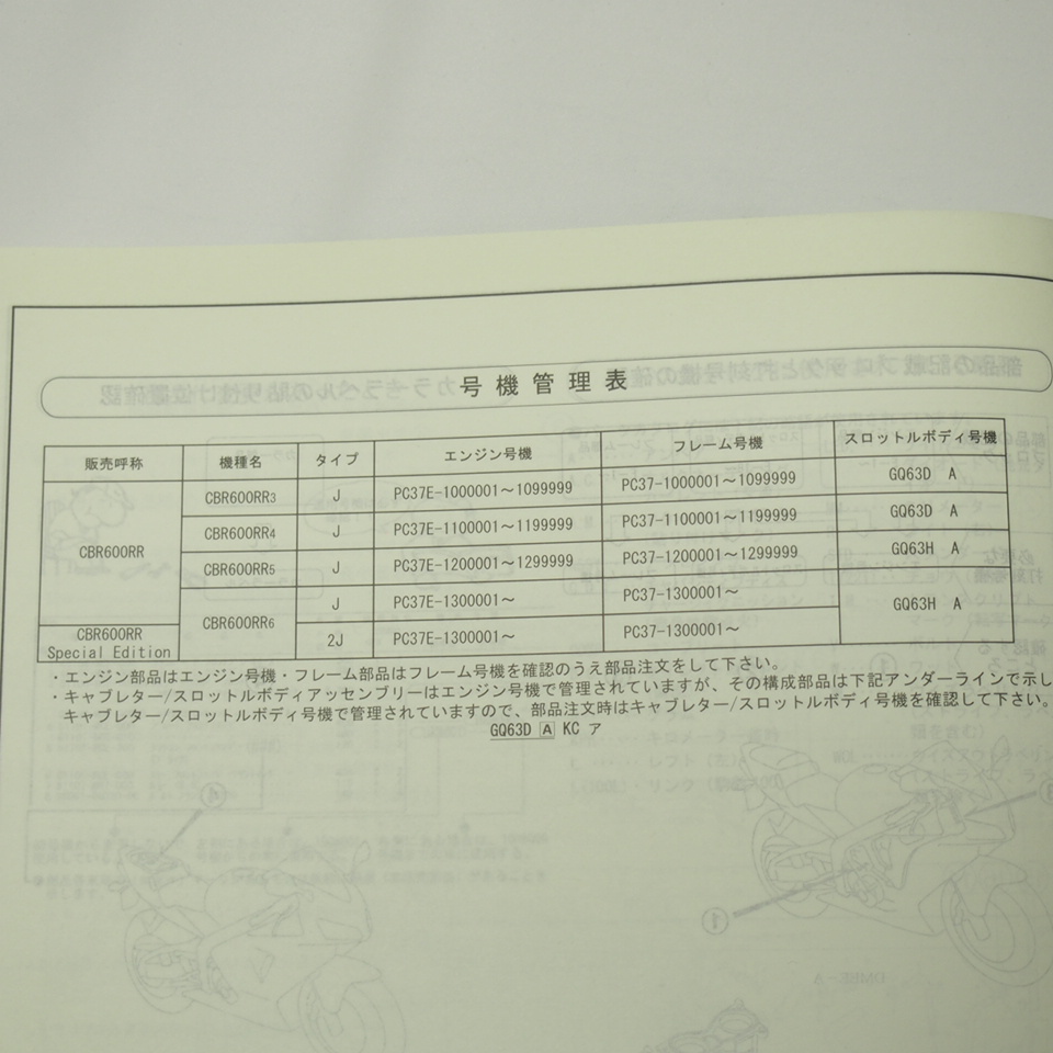 4版CBR600RR/スペシャルエディションPC37-100～130パーツリスト平成17年11月発行CBR600RR-3/4/5/6_画像3