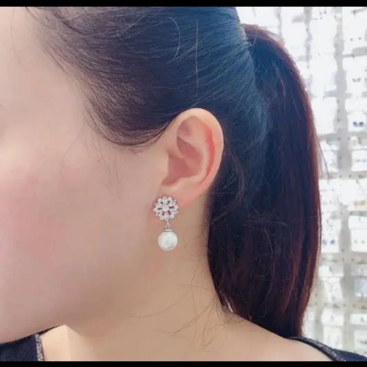 パールピアス　zirconia 両耳　ウェディング　シルバー　アクセサリー　韓国　可愛い　レディース　結婚式　ブライダル　Perl
