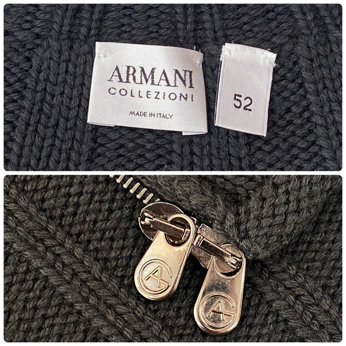 美品/XLサイズ◆ ARMANI COLLEZIONI ドライバーズニット ダブルジップ ブラック アルマーニ コレツィオーニ ケーブル編み 52 メンズ 黒_画像9