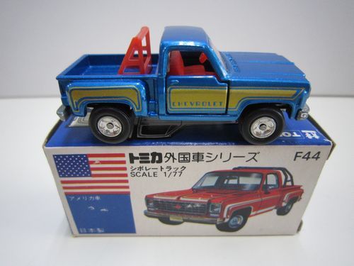 Tomica雪佛蘭卡車藍色元藍色盒子在日本製造 原文:トミカ　シボレー　ピックアップトラック　青メタ　青箱　日本製