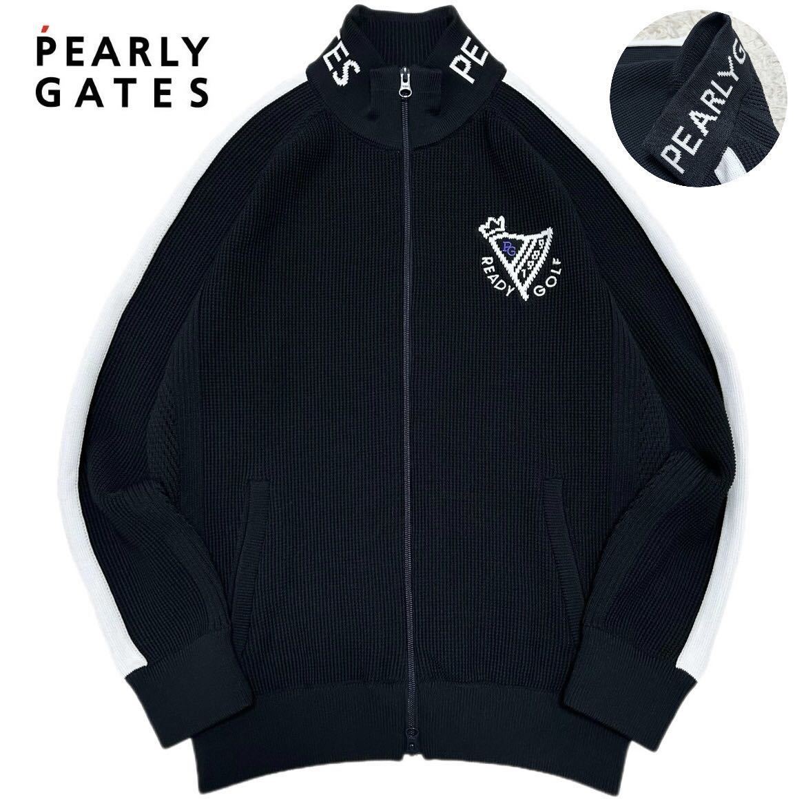 【極美品/4(M〜L)】PEARLY GATES パーリーゲイツ ゴルフウェア トラックジャケット ジャージ ブルゾン ストレッチ製 黒 GOLF メンズ 1円〜_画像1