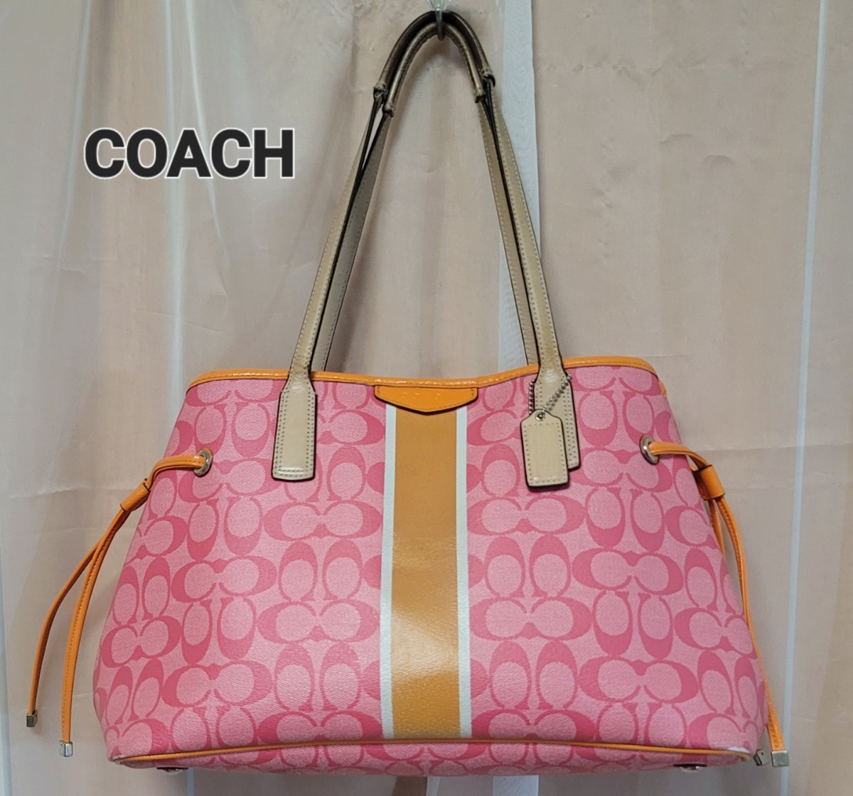 COACH】コーチ トートバッグ ピンク シグネチャー PVC 肩がけ F29064