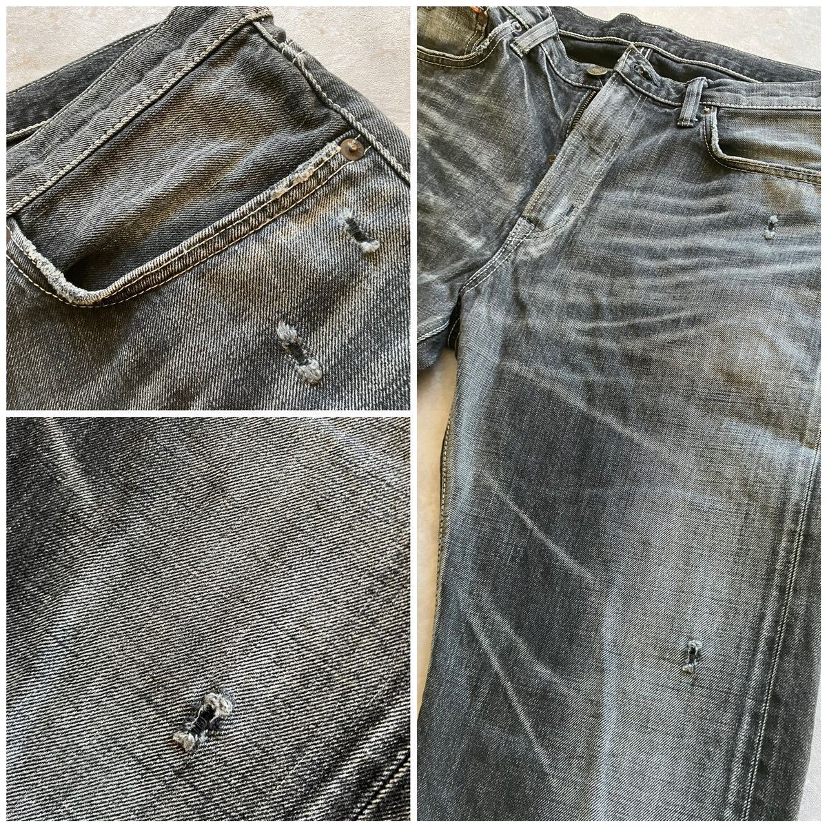  prompt decision W36 Edwin EDWIN 5052RV black Denim made in Japan MADE IN JAPAN orange cell bichi jeans ear attaching damage processing slim tapered 