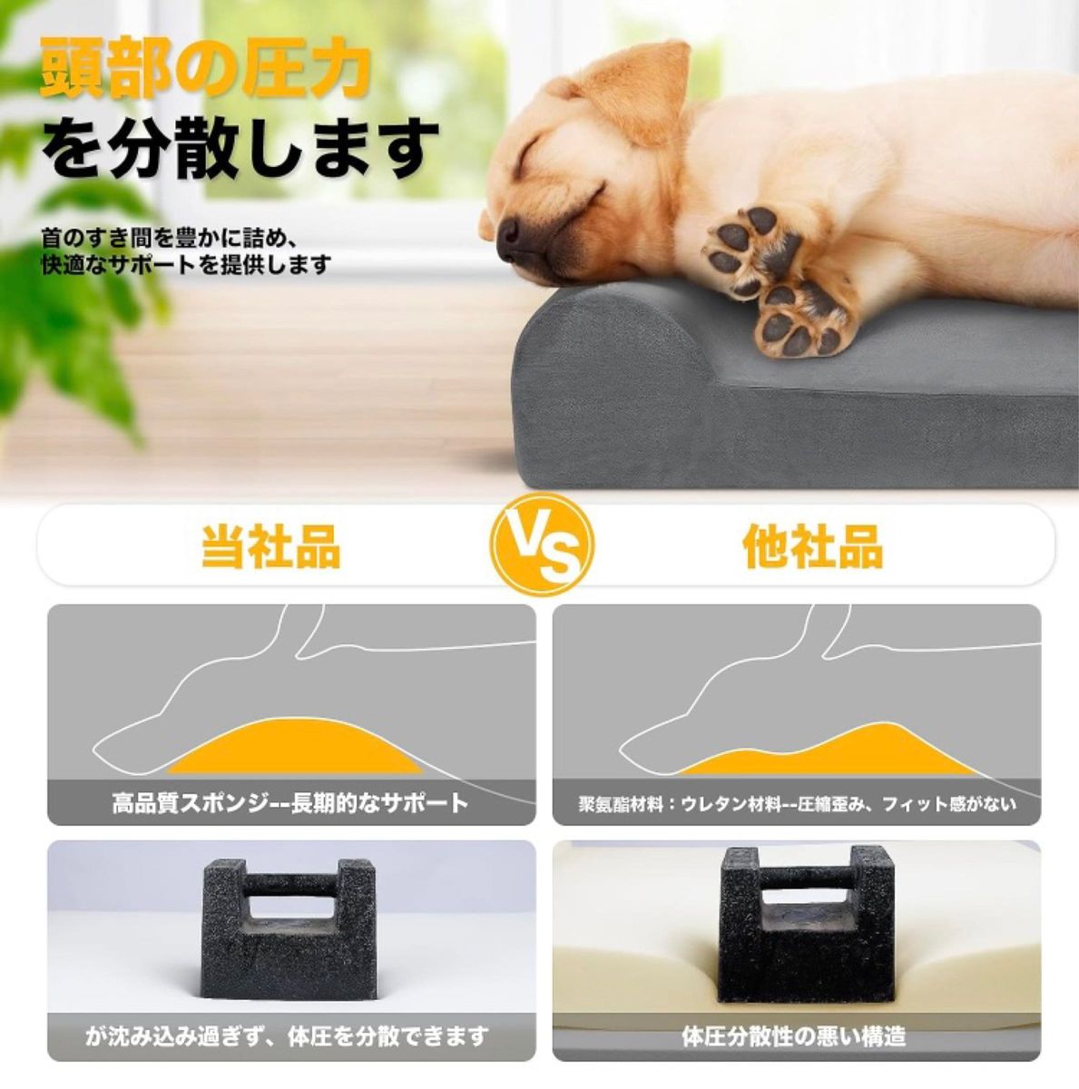Dreamania 犬 ベッド ペットベッド 小中型犬 犬用ベッド 犬マット洗える 高反発　枕付き 犬マット 高齢犬　グレー S