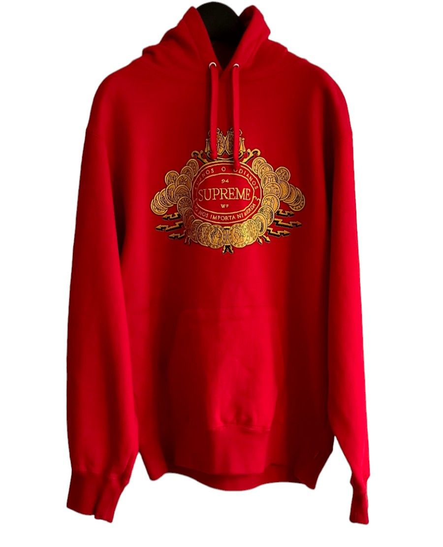 シュプリーム SUPREME　18AW  Amanos Odianos Hoodie ロゴ刺繍パーカーColorレッドsizeS