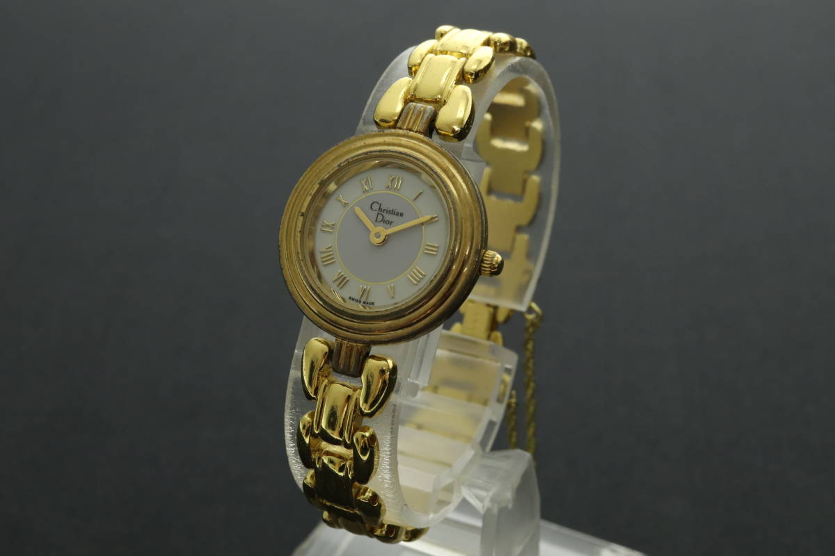 VMPD5-1010-17 Christian Dior クリスチャンディオール 腕時計 3051 ラウンド ローマン クォーツ 約29g レディース ゴールド ジャンク_画像2