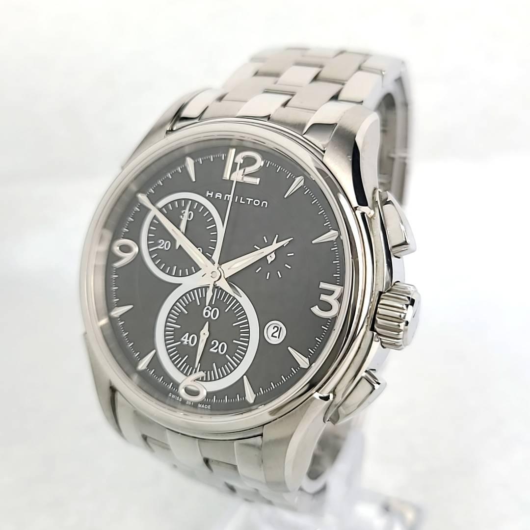 ◇【極美品】HAMILTON ハミルトン QZ H326120 ジャズマスター クロノ デイト 黒文字盤 メンズ腕時計