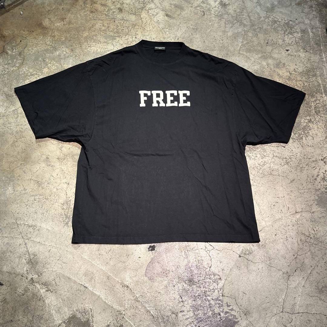 BALENCIAGA バレンシアガ FREE オーバーサイズTシャツ ダメージ加工 ブラック XL ロゴ【表参道t11】