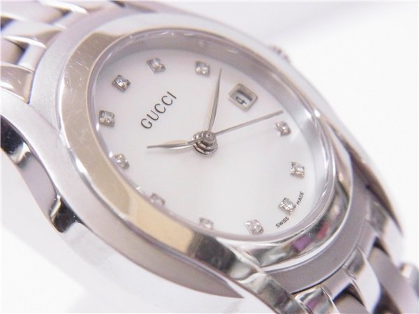 ◎ GUCCI ◎　グッチ　5500L　11Pダイヤ　ホワイトシェル文字盤　デイト　レディースクォーツ　SS　電池交換済み　稼働品　◎USED_画像3