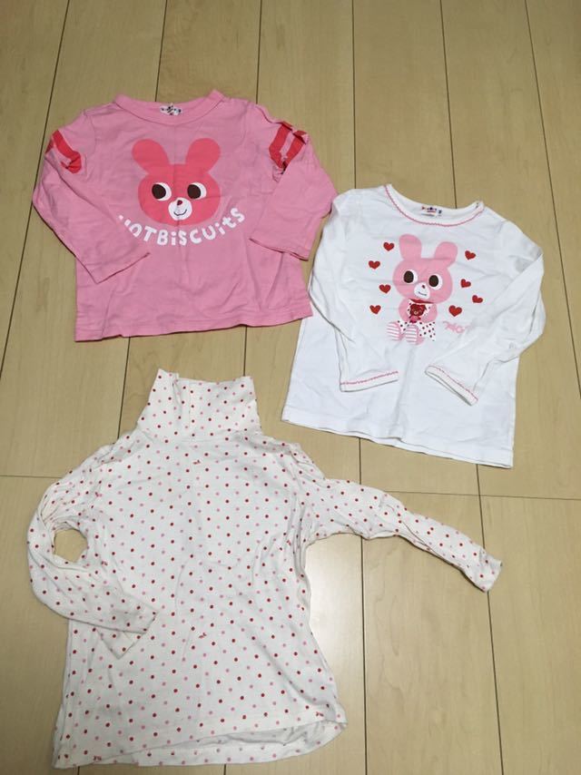 25女の子　本物ミキハウス・ホトビの長袖カットソー　纏め売り3点　size100_画像1