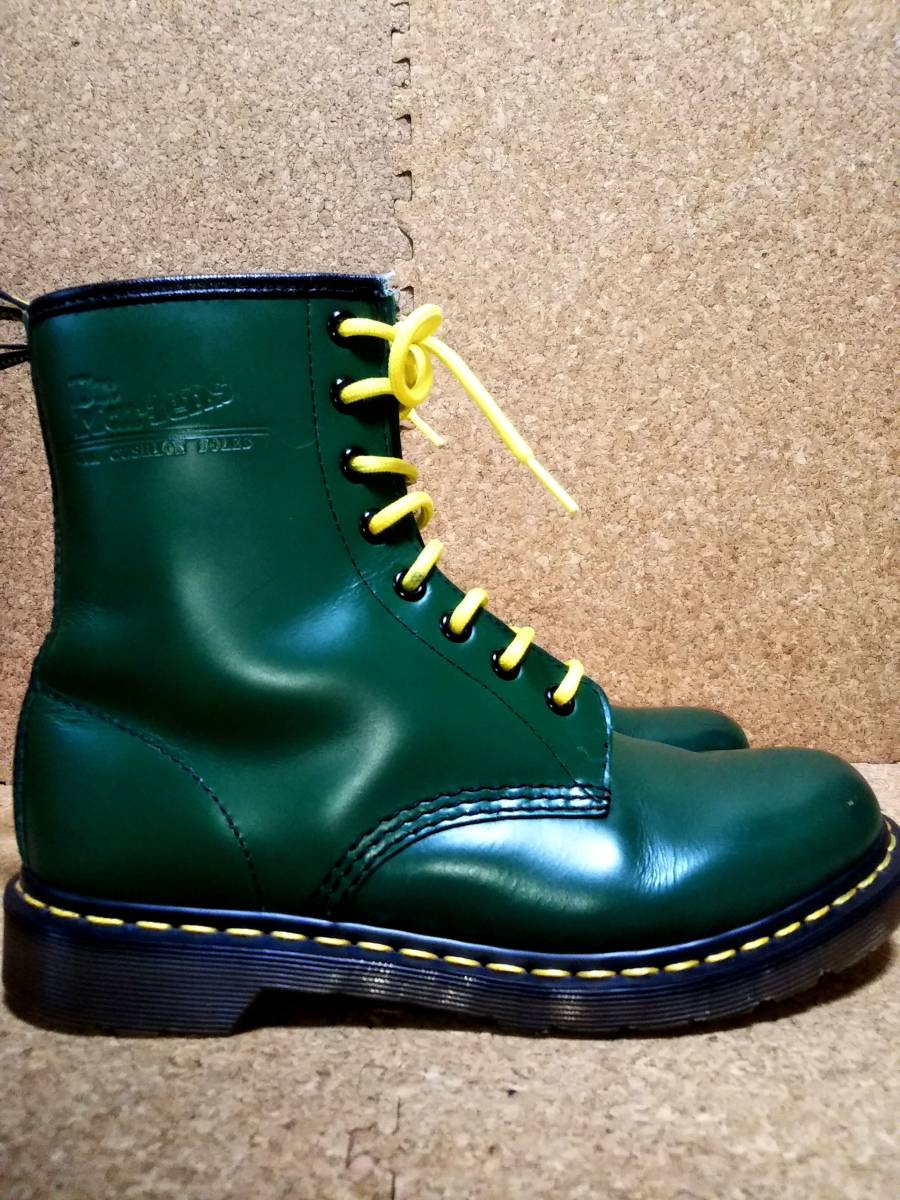 【Dr.MARTENS】ドクターマーチン 1460W 8ホールブーツ UK6 (24.5cm ) 8EYE BOOT スムースレザー 希少レアカラー グリーン 茶芯 刻印あり_画像4