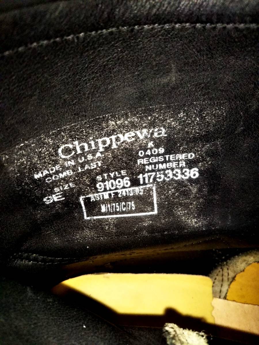 【CHIPPEWA】チペワ 91096 7インチ スチールトゥ ショート エンジニアブーツ 9E (27cm) 黒タグ ブラック スエード 希少 入手困難【美品】_画像9