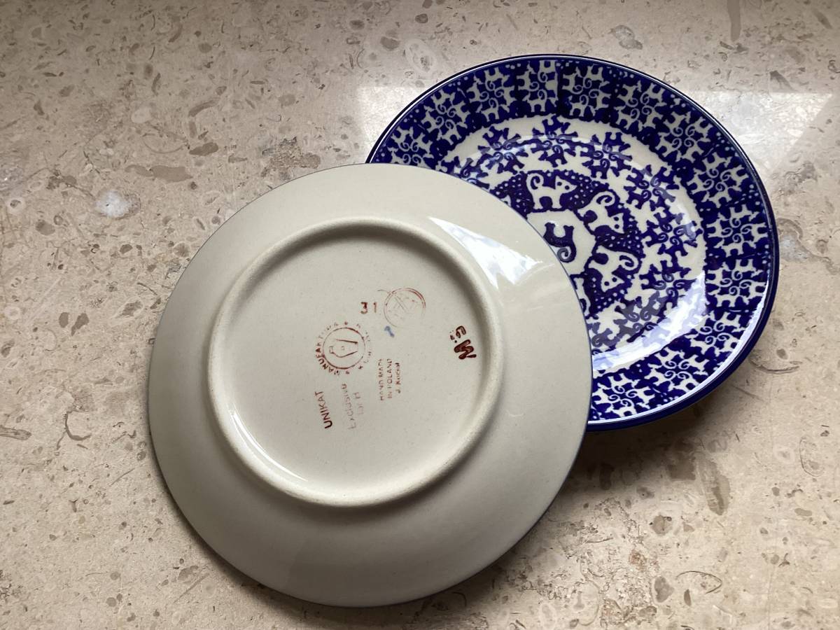 再値下げ　未使用新品　ポーランド陶器　小皿　プレート　ネコ柄　φ17cm 2枚組　希少　シック　_画像6