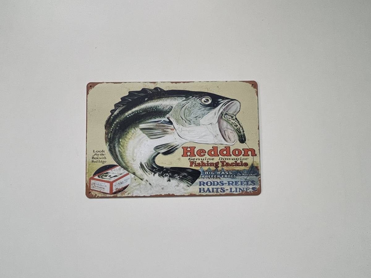 ブリキ看板 20×30㎝ Heddon へドン オールドルアー ズイール バス 釣り DAIWA ダイワ フィッシング 魚拓 インテリア 新品 P306 在庫処分_画像4