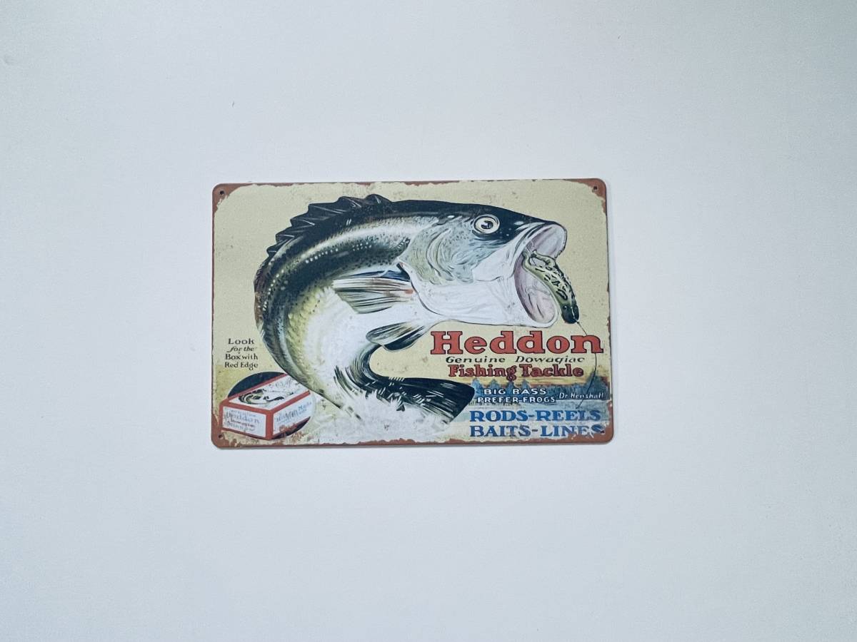 ブリキ看板 20×30㎝ Heddon へドン オールドルアー ズイール バス 釣り DAIWA ダイワ フィッシング 魚拓 インテリア 新品 P306 在庫処分_画像1