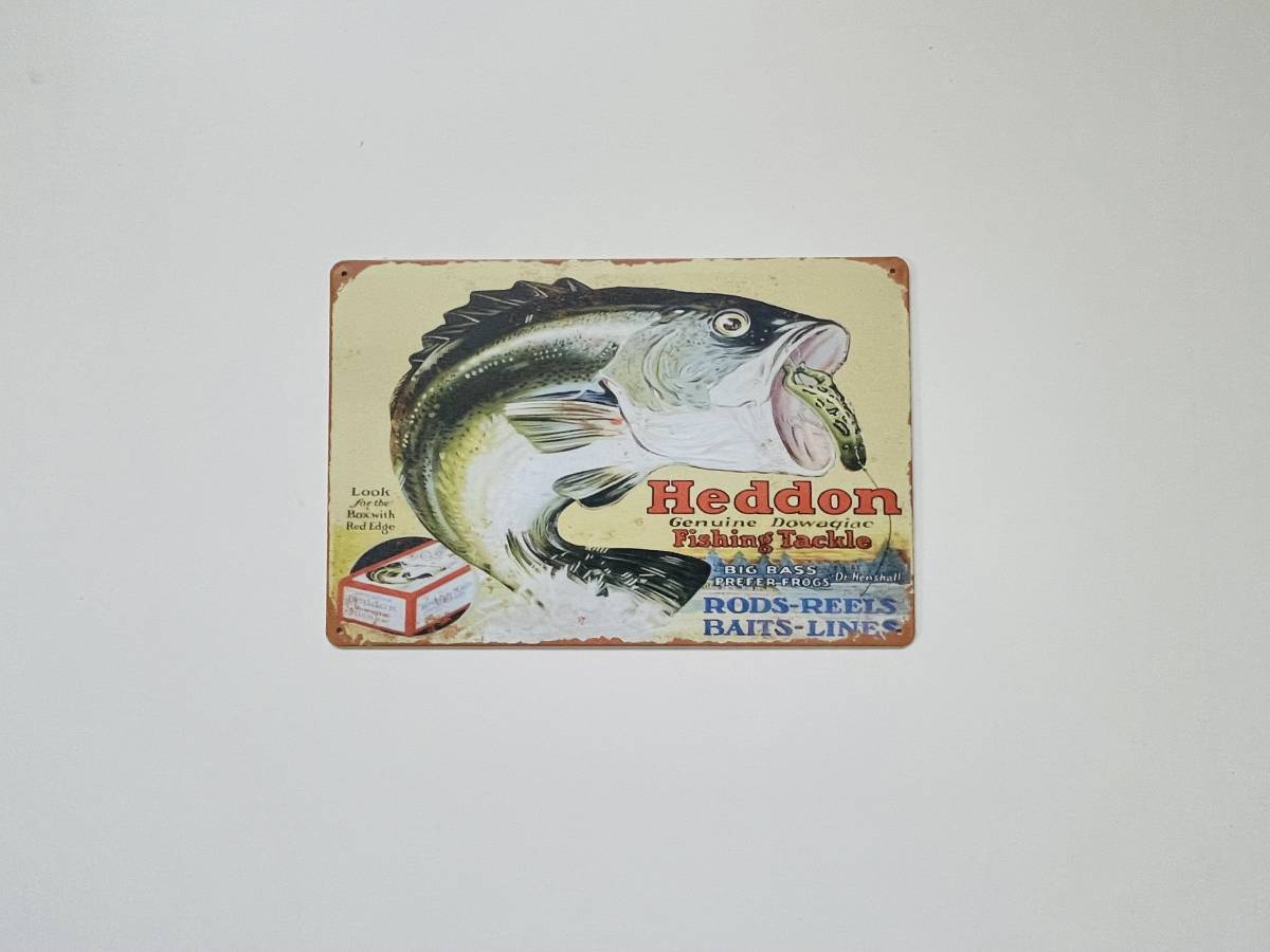 ブリキ看板 20×30㎝ Heddon へドン オールドルアー ズイール バス 釣り DAIWA ダイワ フィッシング 魚拓 インテリア 新品 P306 在庫処分_画像3