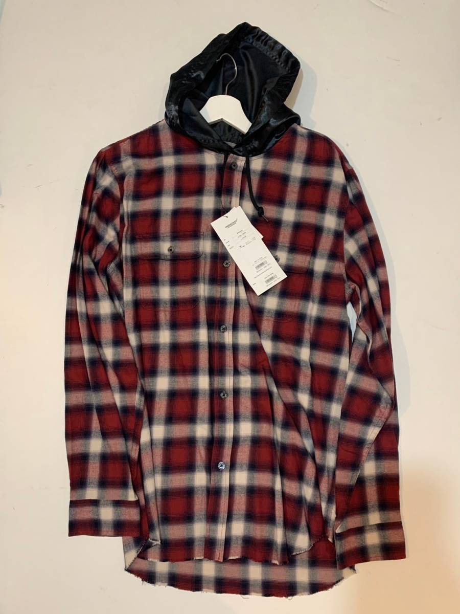 Supreme シュプリーム シャツ UNDERCOVER アンダーカバー フード付き チェック ネルシャツ Satin Hooded Flannel Shirt 15SS 赤黒 L_画像2