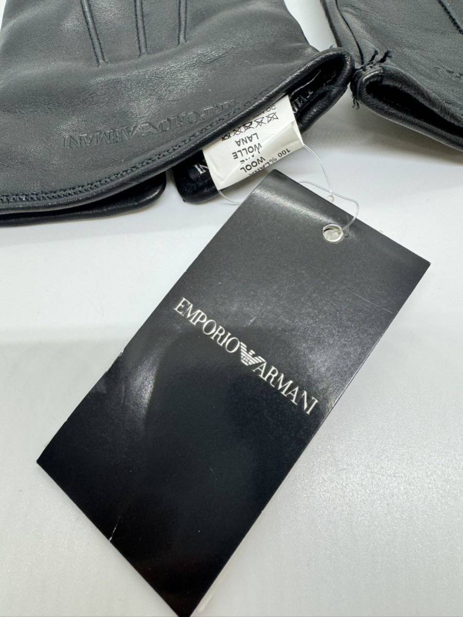 未使用品 タグ付 EMPORIO ARMANI エンポリオアルマーニ 手袋 Mサイズ レザーグローブ 本革 レザー 男性用 メンズ イタリア製_画像7