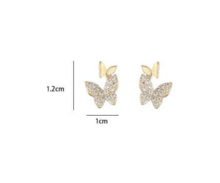 ゴールド ダブル バタフライ 蝶々 ピアス キラキラ ストーン メタル 小さめ 蝶の画像2