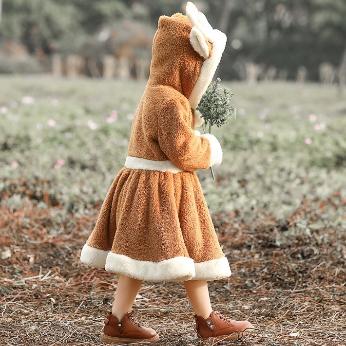 クリスマス トナカイ コスプレ キッズ 子供 女の子 衣装 コスチューム 110 120 125 あったか ふわふわ サンタ 仮装 可愛い 茶色_画像5