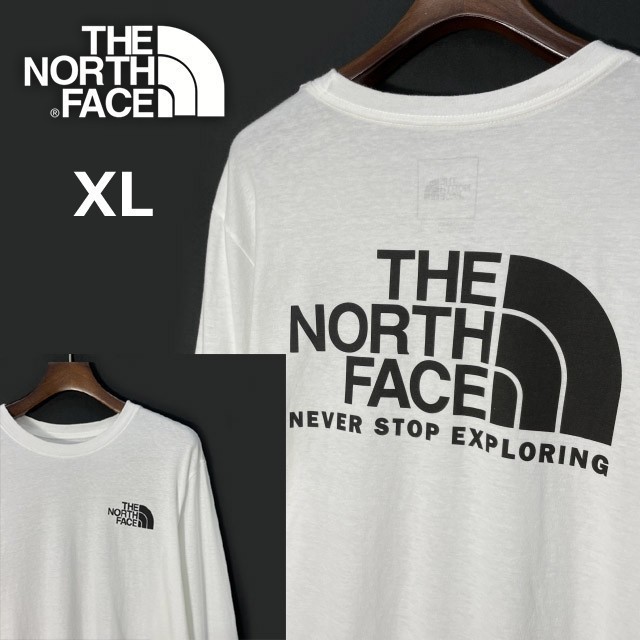 1円～!売切!【正規新品】THE NORTH FACE L/S THROWBACK TEE 長袖 Tシャツ ロンT US限定 ビッグロゴ 男女兼用 コットン100%(XL)白 180902-15_画像1