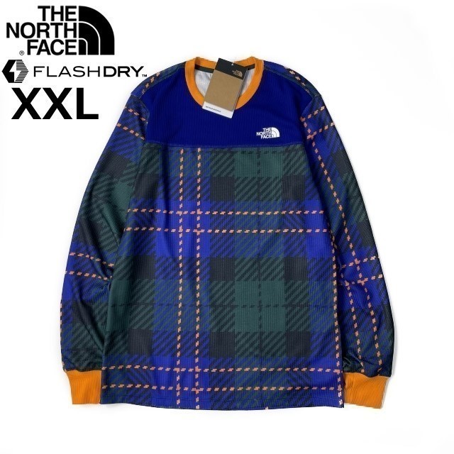 1円～!売切!【正規新品】THE NORTH FACE◆PRINT WAFFLE BL SET 長袖 Tシャツ ロンT US限定 ワッフル 速乾(XXL)青 緑 チェック柄 180902-38_画像3