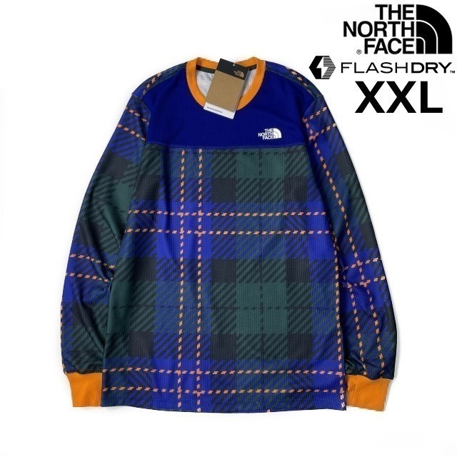 1円～!売切!【正規新品】THE NORTH FACE◆PRINT WAFFLE BL SET 長袖 Tシャツ ロンT US限定 ワッフル 速乾(XXL)青 緑 チェック柄 180902-38_画像2