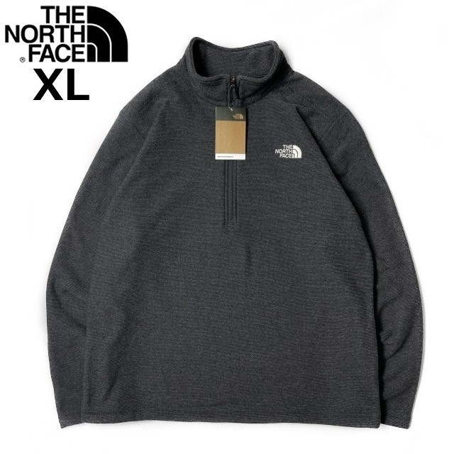 1円～!売切!【正規新品】THE NORTH FACE◆TEXTURED CAP ROCK 1/4 ZIP PULLOVER フリース 厚手ニット US限定 ロゴ刺繍(XL)グレー 181024-33_画像3