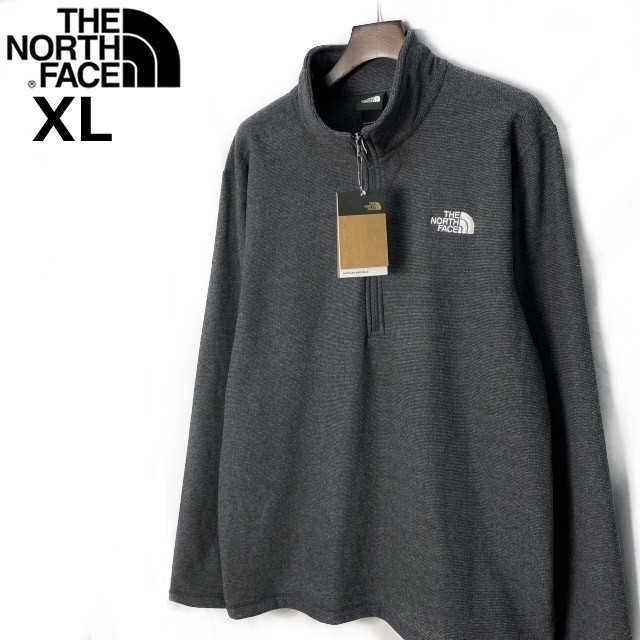 1円～!売切!【正規新品】THE NORTH FACE◆TEXTURED CAP ROCK 1/4 ZIP PULLOVER フリース 厚手ニット US限定 ロゴ刺繍(XL)グレー 181024-33_画像1