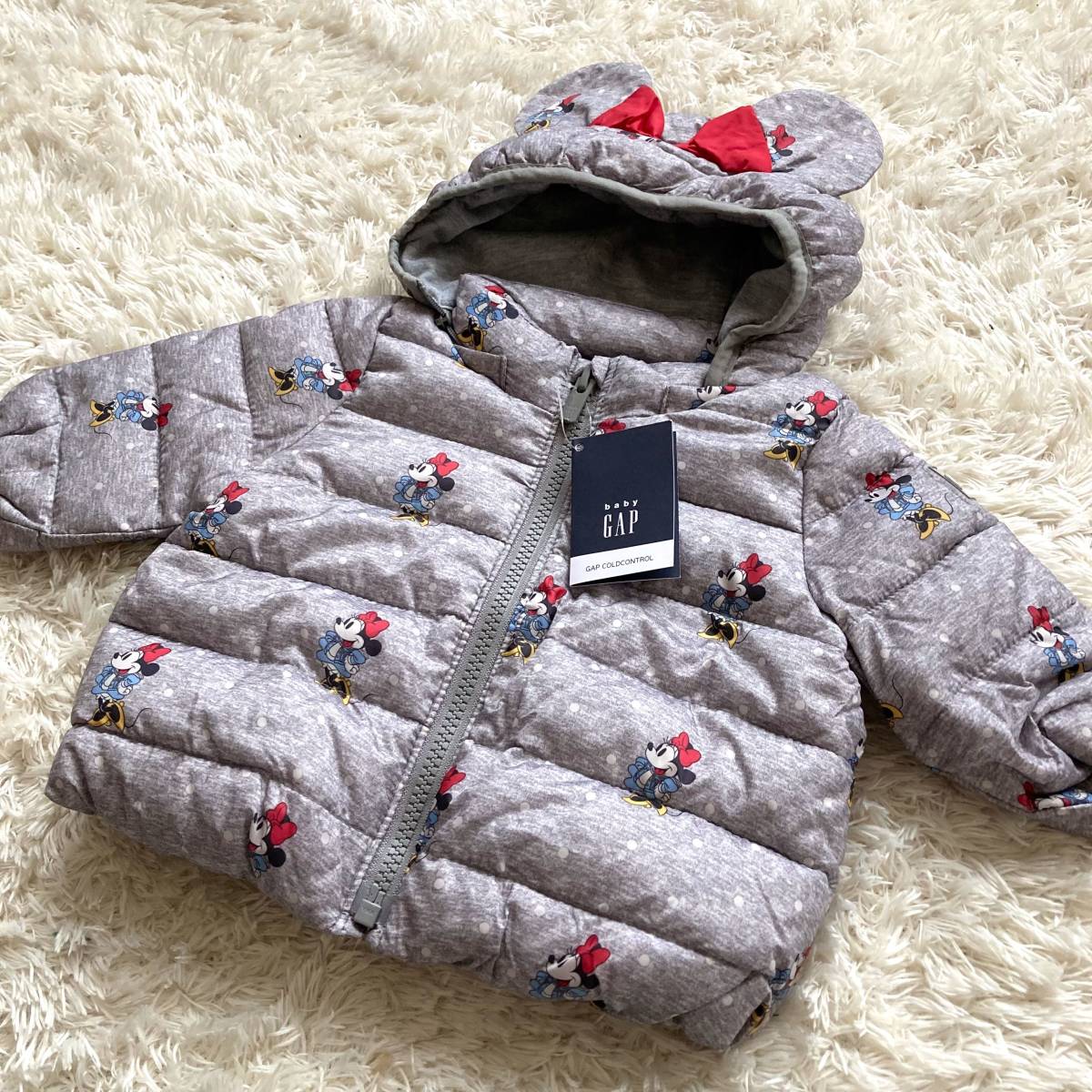 新品未 使用 baby gap ベビー ギャップ ミニーちゃん ダウン風 中綿 ジャケット グレー 60cm ベビー ガールズ アウター ディズニー 秋冬