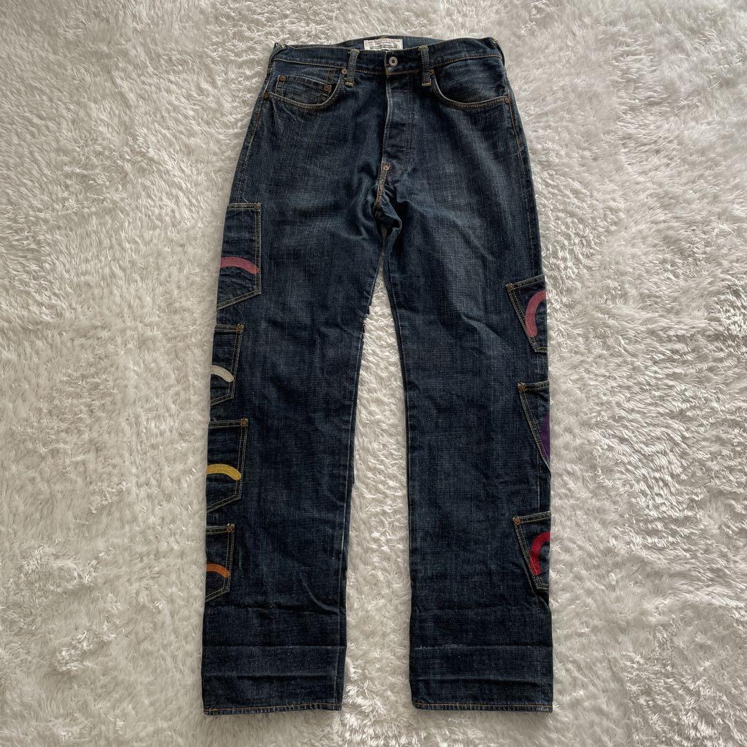 EVISU エヴィス エビス メニーポケットデニムパンツ ジーンズ パン 刺繍 かもめ 鴎 カモメ ビンテージ仕様　W32 M セルビッチ