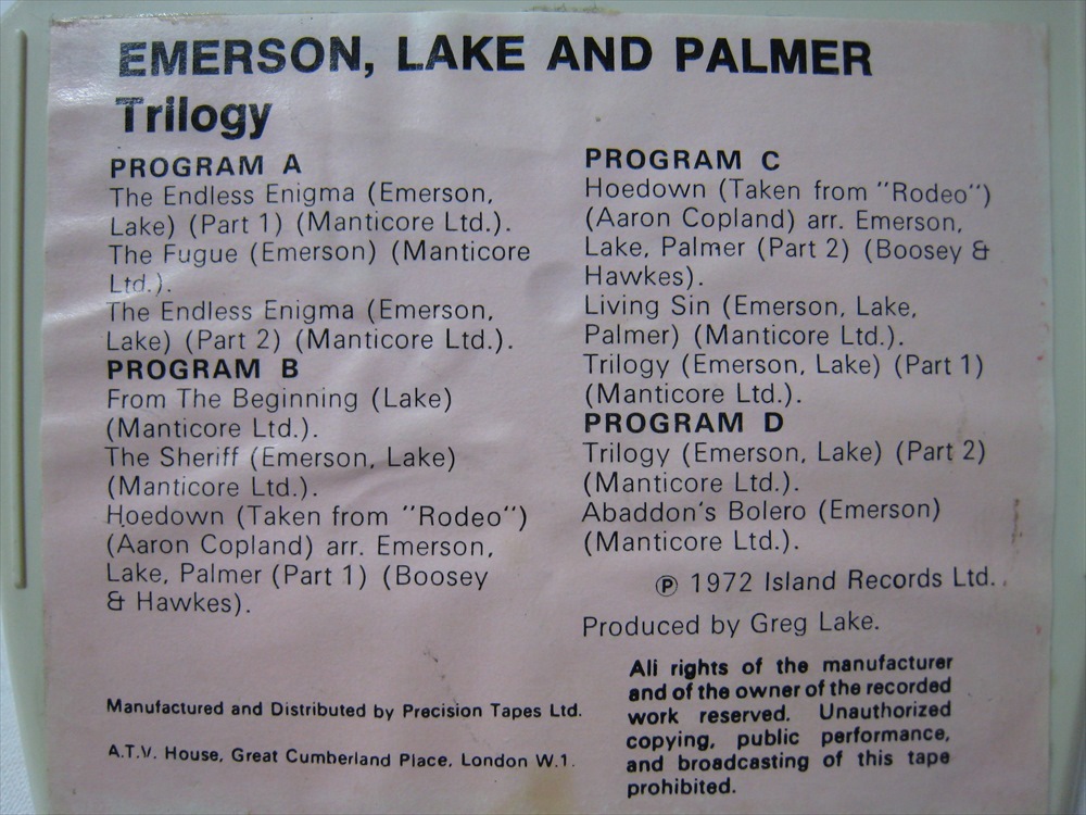 【8トラックテープ】 EMERSON, LAKE AND PALMER / TRILOGY UK版 箱付 エマーソン・レイク＆パーマー トリロジー_画像5
